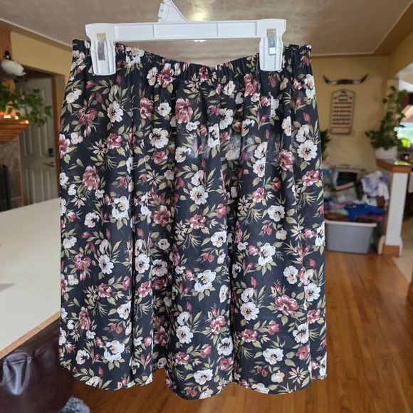 Floral Print Skirt Elastic Waist Knee Length Cottagecore Garden Party - Picture 5 of 5